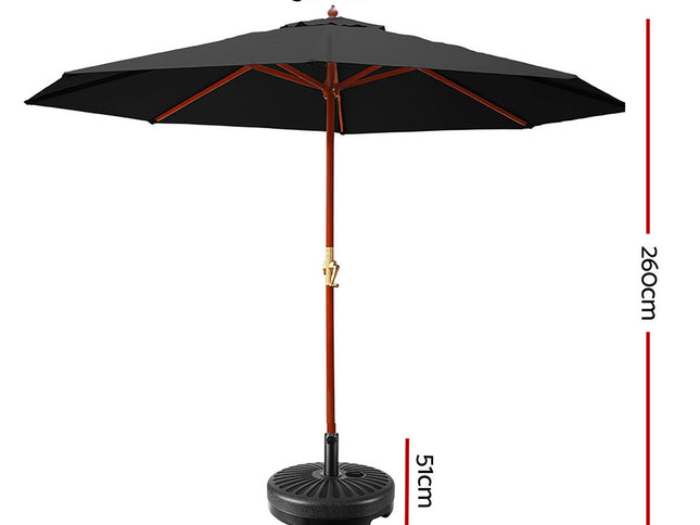 Instahut 3m Outdoor Umbrella w/Base Pole Umbrellas Garden Sun Stand Deck Black