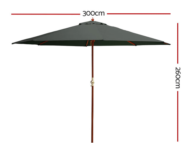 Instahut 3m Outdoor Umbrella Pole Umbrellas Beach Garden Sun Stand Patio Charcoal
