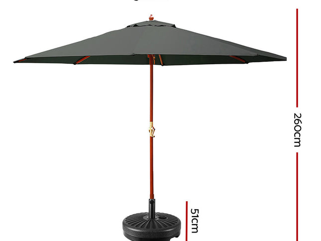 Instahut 3m Outdoor Umbrella w/Base Pole Umbrellas Garden Sun Stand Deck Charcoal