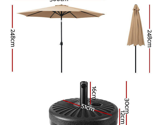 Instahut 3m Outdoor Umbrella w/Base Pole Tilt Beach Garden Patio Beige