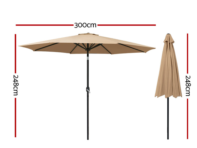 Instahut 3m Outdoor Umbrella Beach Pole Garden Patio Tilt Beige