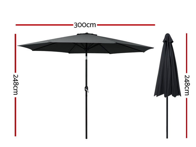 Instahut 3m Outdoor Umbrella Beach Pole Garden Patio Tilt Black
