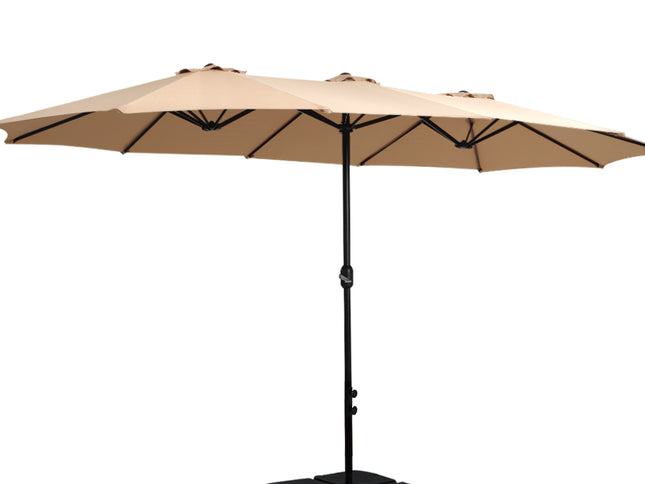 Instahut 4.57m Outdoor Umbrella w/Base Stand Beach Pole Garden Tilt Beige