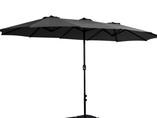 Instahut 4.57m Outdoor Umbrella w/Base Stand Beach Pole Garden Tilt Black