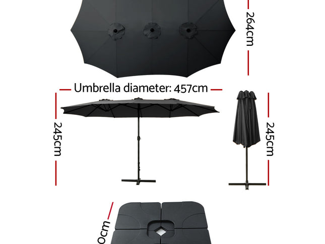 Instahut 4.57m Outdoor Umbrella w/Base Stand Beach Pole Garden Tilt Black