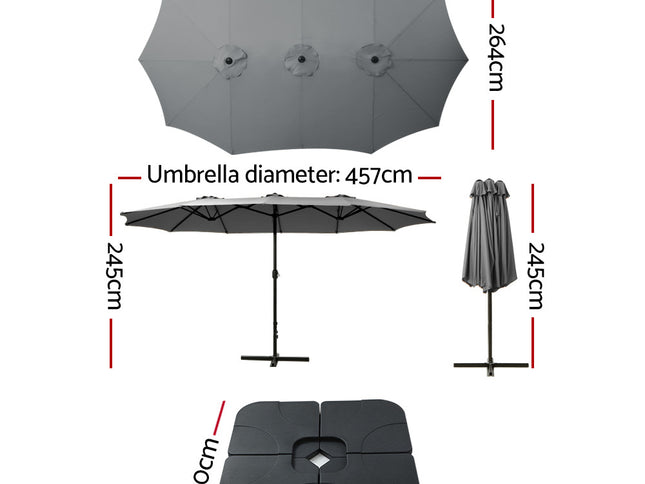 Instahut 4.57m Outdoor Umbrella w/Base Stand Beach Pole Garden Tilt Charcoal