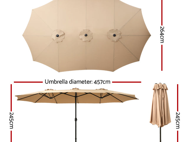 Instahut 4.57m Outdoor Umbrella Beach Pole Garden Tilt Beige