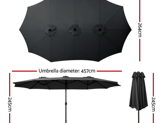 Instahut 4.57m Outdoor Umbrella Beach Pole Garden Tilt Black