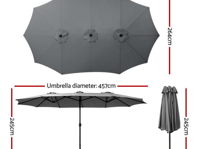 Instahut 4.57m Outdoor Umbrella Beach Pole Garden Tilt Charcoal