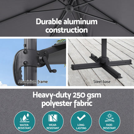 Instahut Outdoor Umbrella 3m Umbrellas Cantilever Stand Sun Roma 360 Degree Charcoal