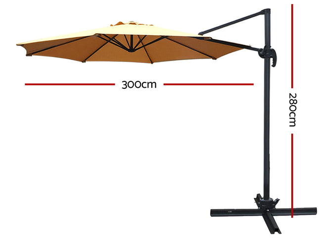 Instahut 3m Outdoor Umbrella Cantilever 360 Degree Tilt Beach Roma Beige
