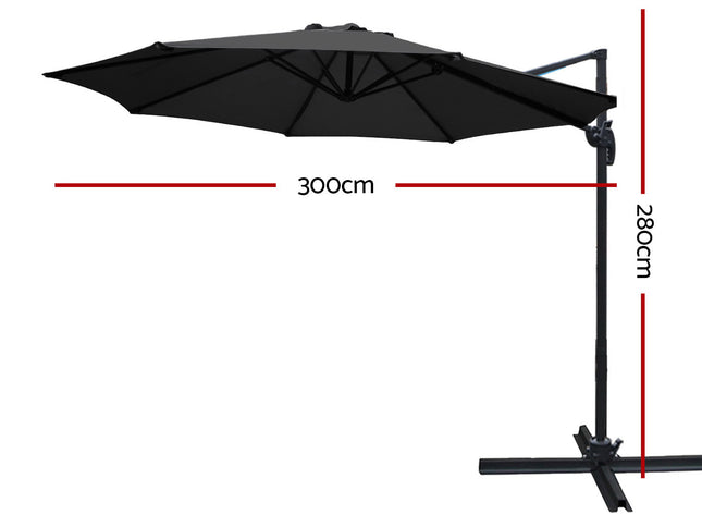 Instahut 3m Outdoor Umbrella Cantilever 360 Degree Tilt Beach Roma Black