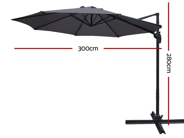 Instahut 3m Outdoor Umbrella Cantilever 360 Degree Tilt Beach Roma Charcoal