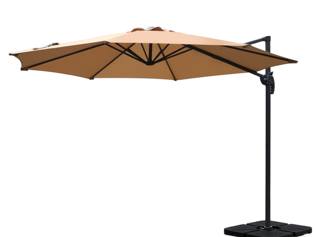 Instahut 3m Outdoor Umbrella w/Base Cantilever Beach Roma 360 Degree Tilt Beige
