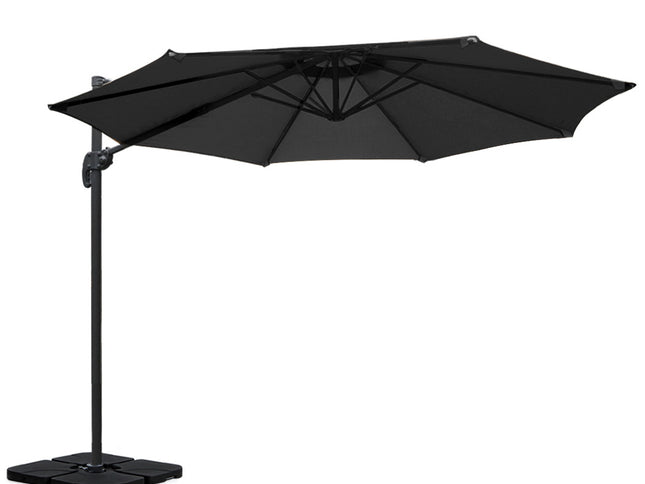 Instahut 3m Outdoor Umbrella w/Base Cantilever Beach Roma 360 Degree Tilt Black