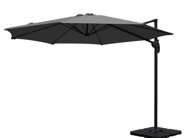 Instahut 3m Outdoor Umbrella w/Base Cantilever Beach Roma 360 Degree Tilt Charcoal