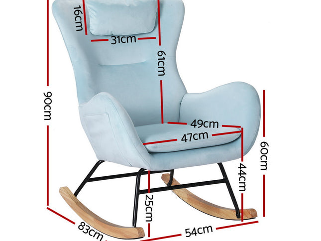 Artiss Rocking Chair Armchair Pillow Velvet Blue