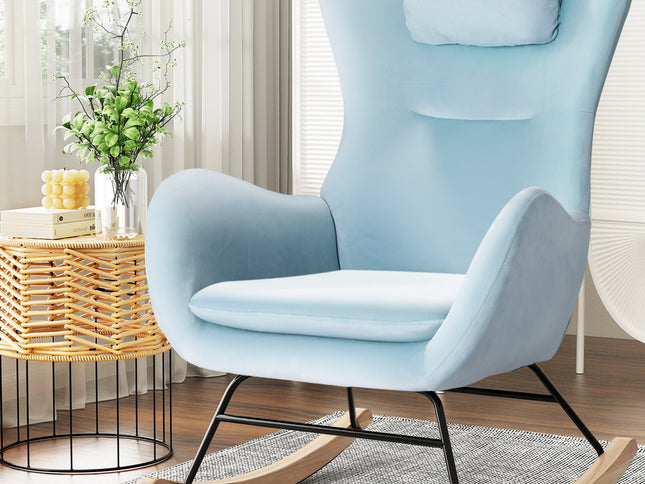 Artiss Rocking Chair Armchair Pillow Velvet Blue