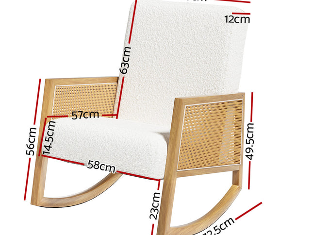 Artiss Armchair Rocking Chair Boucle Rattan White