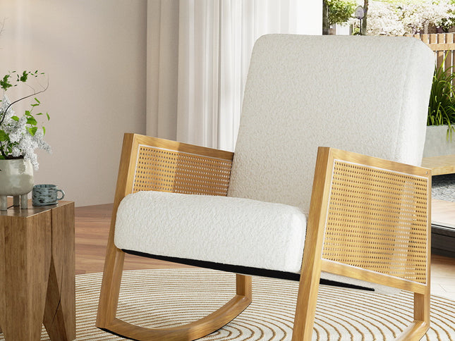 Artiss Armchair Rocking Chair Boucle Rattan White
