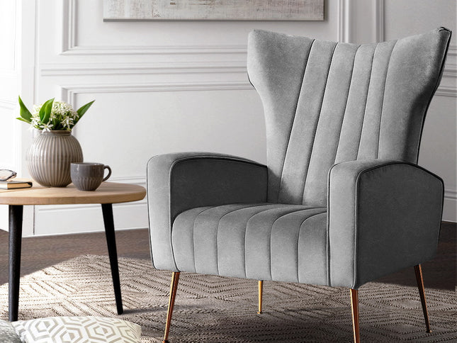 Artiss Armchair Grey Velvet Kate