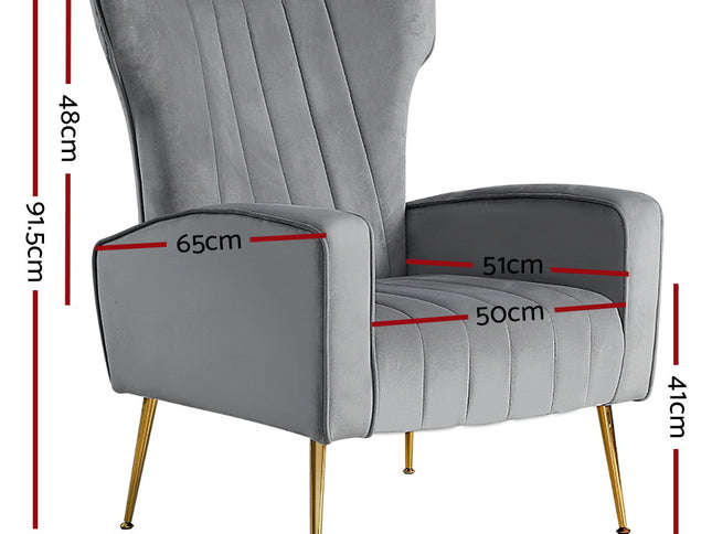 Artiss Armchair Grey Velvet Kate