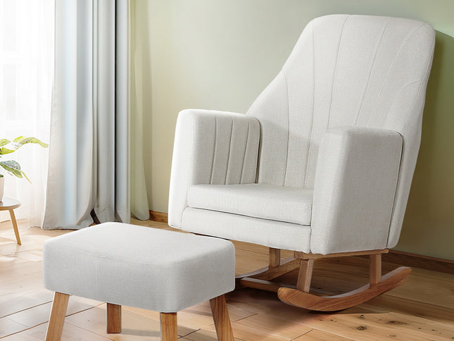 Artiss Rocking Chair Armchair Linen Fabric Beige Jonah
