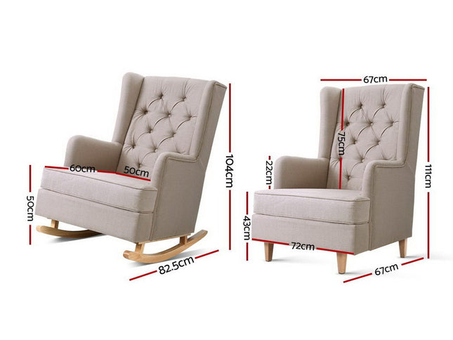 Artiss Rocking Chair Armchair Linen Fabric Beige Gaia