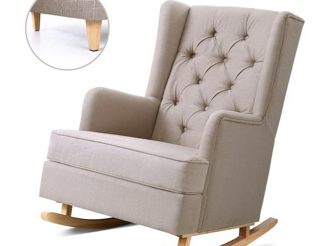 Artiss Rocking Chair Armchair Linen Fabric Beige Gaia
