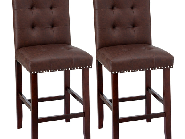 Artiss 2x Bar Stools Kitchen Dining Chairs Counter PU Leather Wooden Ada Brown