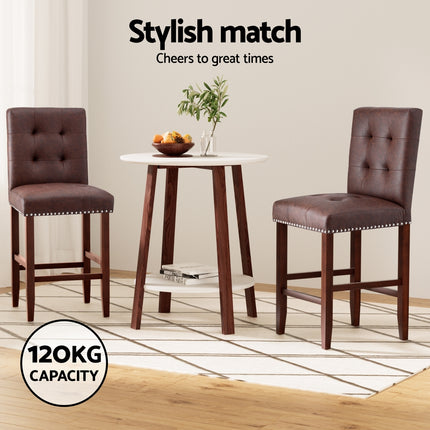 Artiss 2x Bar Stools Kitchen Dining Chairs Counter PU Leather Wooden Ada Brown