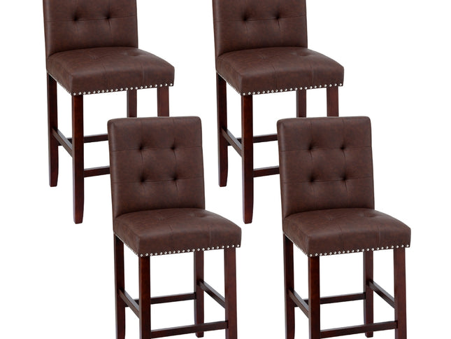 Artiss 4x Bar Stools Kitchen Dining Chairs Counter PU Leather Wooden Ada Brown