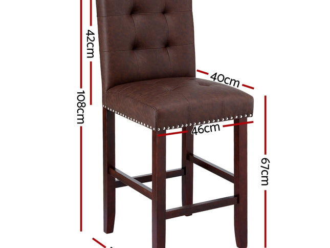 Artiss 4x Bar Stools Kitchen Dining Chairs Counter PU Leather Wooden Ada Brown