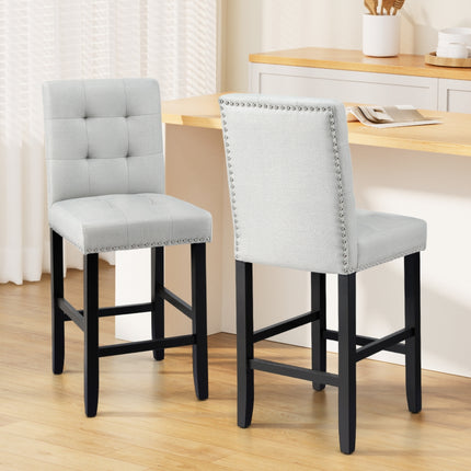 Artiss 2x Bar Stools Kitchen Dining Chairs Counter Fabric Stool Wooden Ada Grey