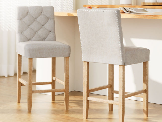 Artiss 2x Bar Stools Linen Upholstered Chairs