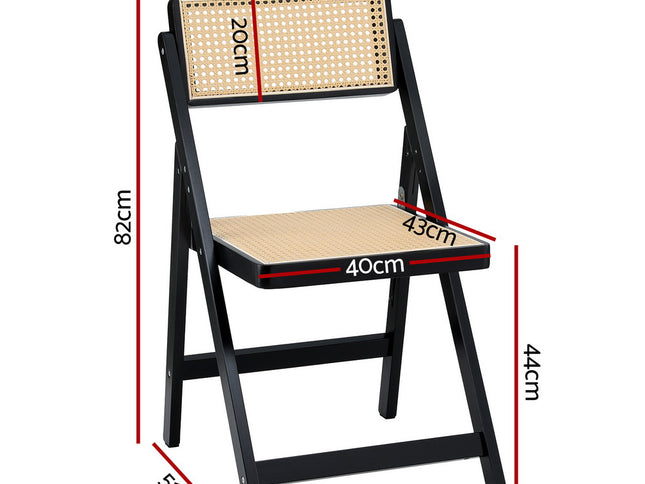 Artiss Dining Chair Wooden Rattan Foldable Black