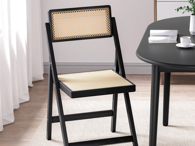 Artiss Dining Chair Wooden Rattan Foldable Black
