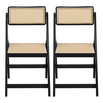 Artiss 2x Dining Chairs Wooden Rattan Foldable Black