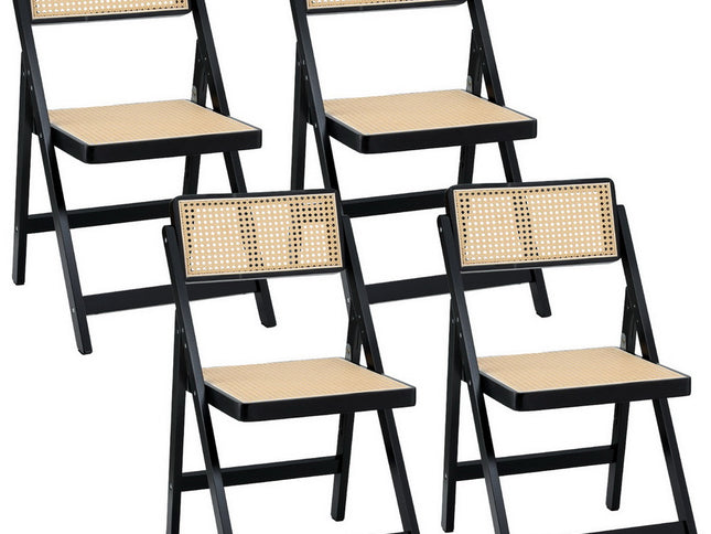 Artiss 4x Dining Chairs Wooden Rattan Foldable Black
