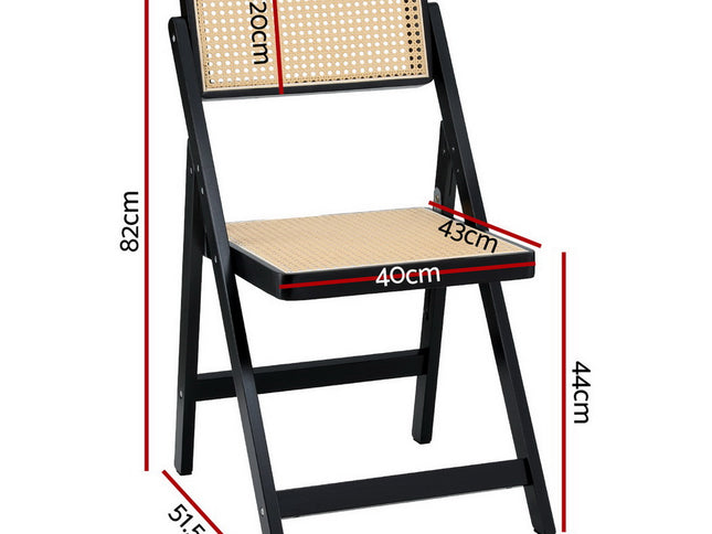 Artiss 4x Dining Chairs Wooden Rattan Foldable Black