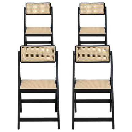 Artiss 4x Dining Chairs Wooden Rattan Foldable Black