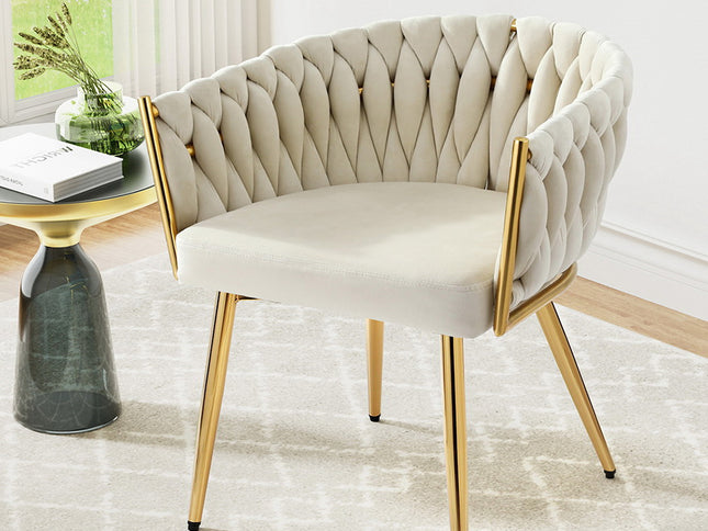 1 Artiss Dining Chair Velvet Armchair Beige