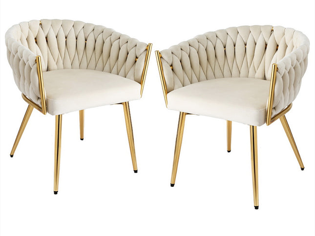 1 Set of 2 Artiss Dining Chairs Velvet Armchair Beige
