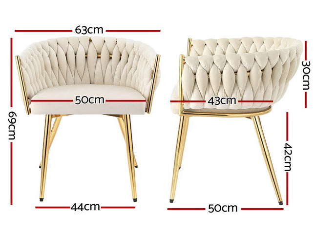 1 Set of 2 Artiss Dining Chairs Velvet Armchair Beige