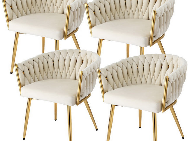 1 Set of 4 Artiss Dining Chairs Velvet Armchair Beige