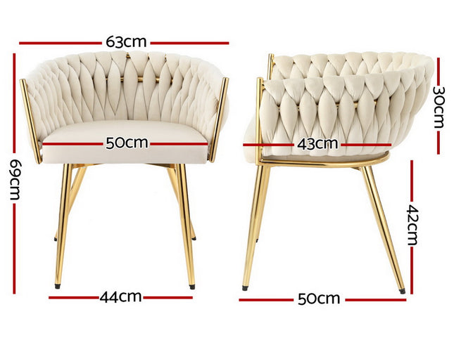 1 Set of 4 Artiss Dining Chairs Velvet Armchair Beige