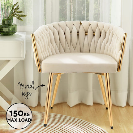 1 Set of 4 Artiss Dining Chairs Velvet Armchair Beige
