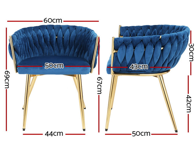 Artiss Dining Chair Velvet Weaving Armchair Blue