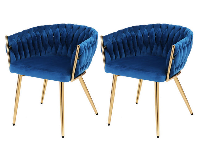1 Set of 2 Artiss Dining Chairs Velvet Weaving Armchair Blue