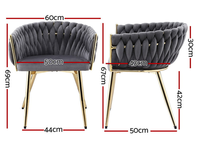 1 Set of 2 Artiss Dining Chairs Velvet Armchair Grey